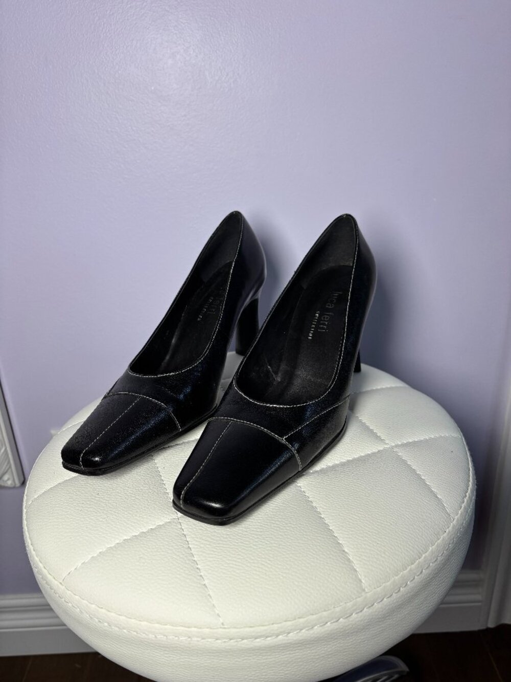Luca Ferri Black Leather Business Chic Heels Size 7.5